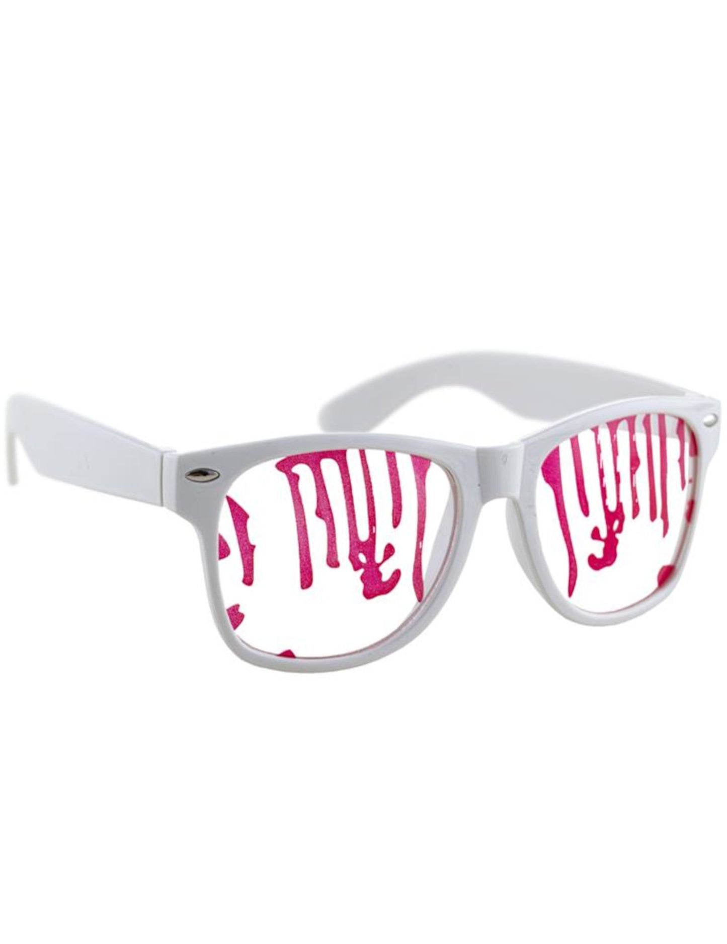 Lunettes éclaboussées de sang pour adulte blanches avec effet gouttes de sang rouges