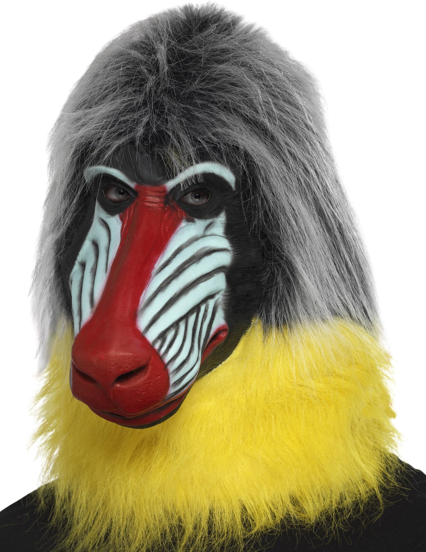 Masque de babouin pour adulte avec fourrure grise et jaune