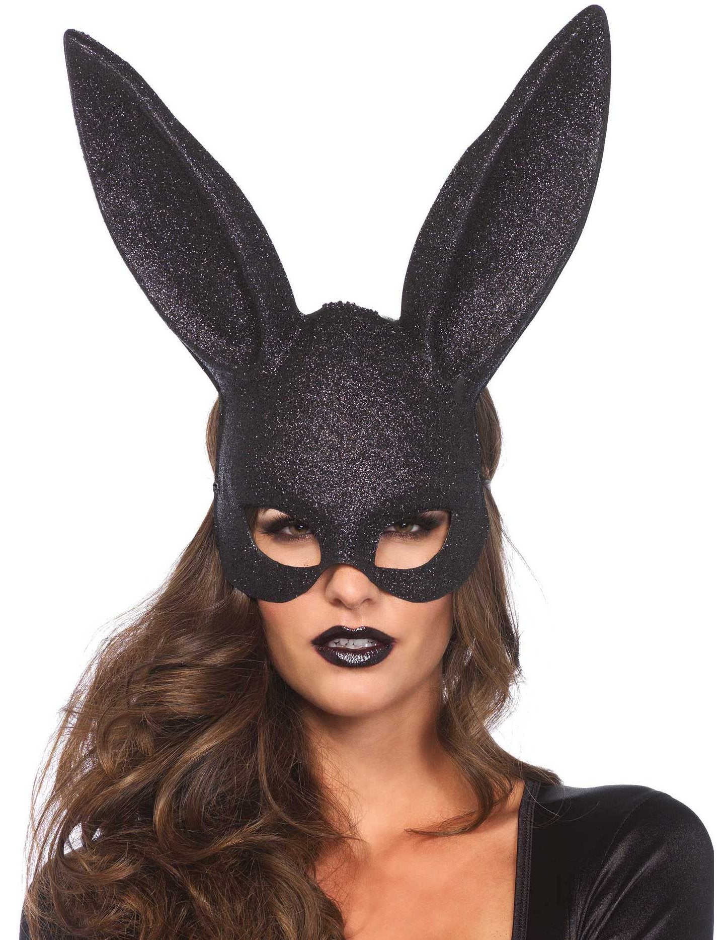 Masque de lapin pour adulte noir pailleté