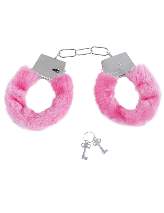 Menottes en fourrure pour adulte rose avec clés