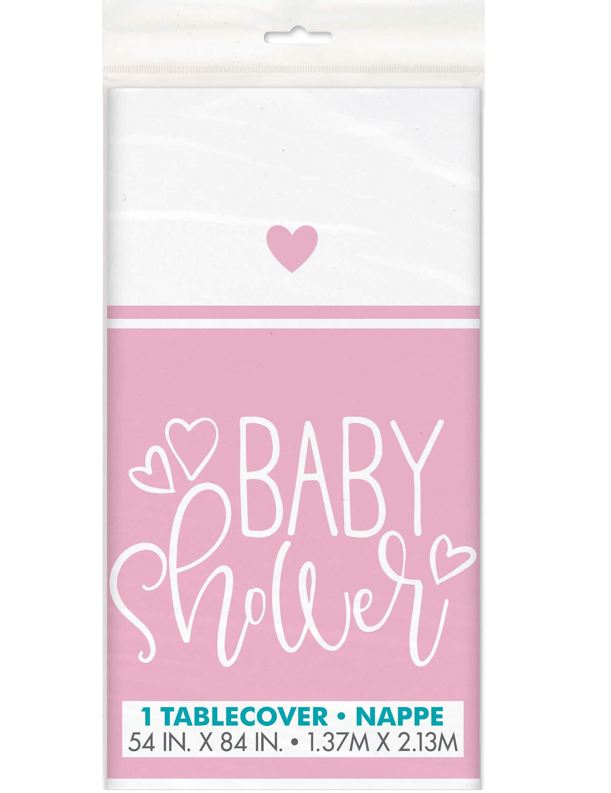 Nappe en plastique baby shower pour fille rose avec motifs cœurs