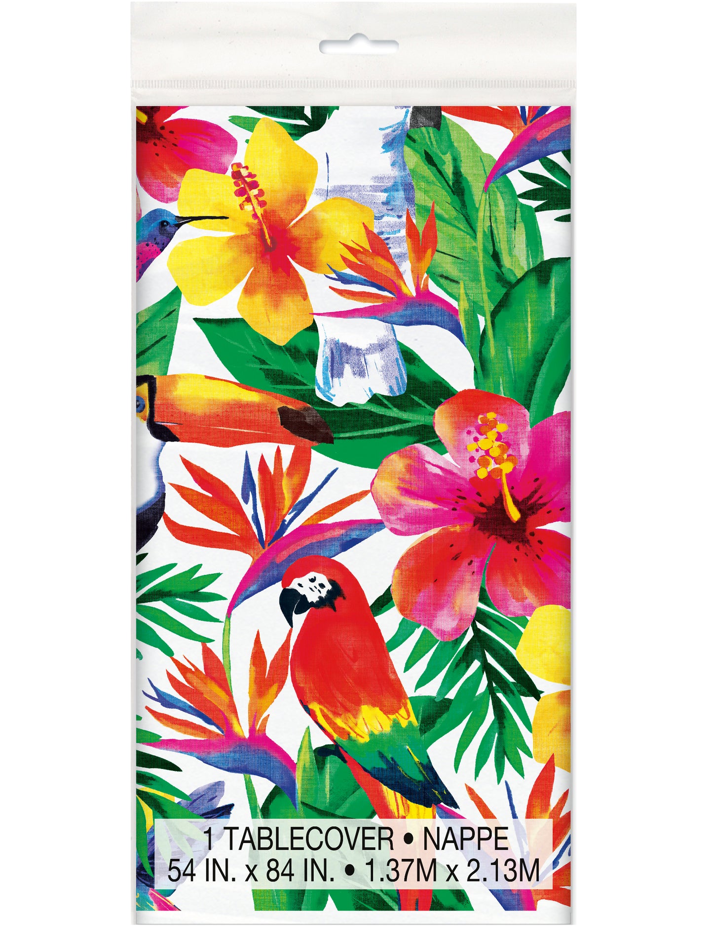 Nappe en plastique Palm Tropical Luau pour fête multicolore avec motifs perroquets et fleurs tropicales