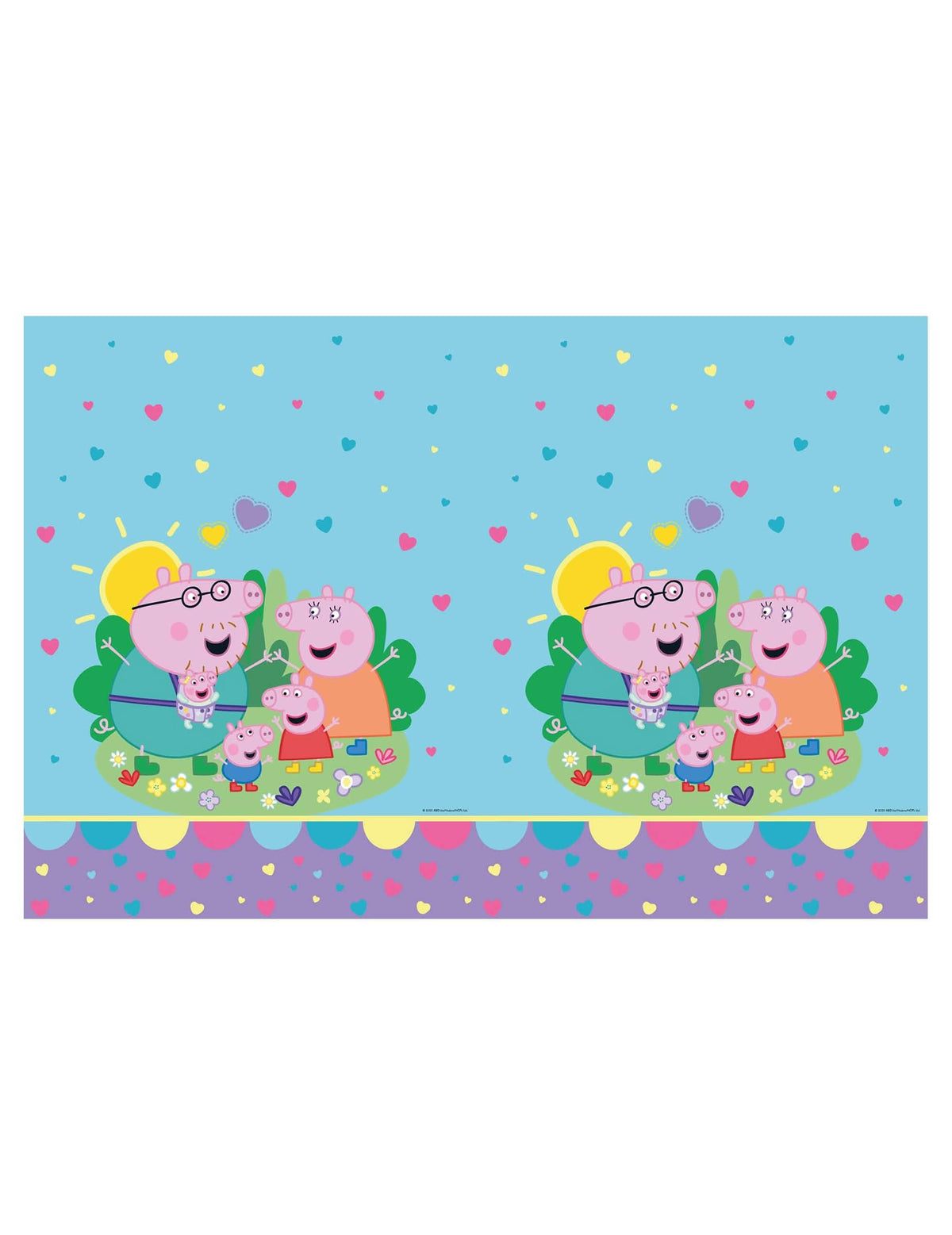 Nappe en plastique Peppa pig pour enfant bleu ciel avec motifs famille Pig et cœurs