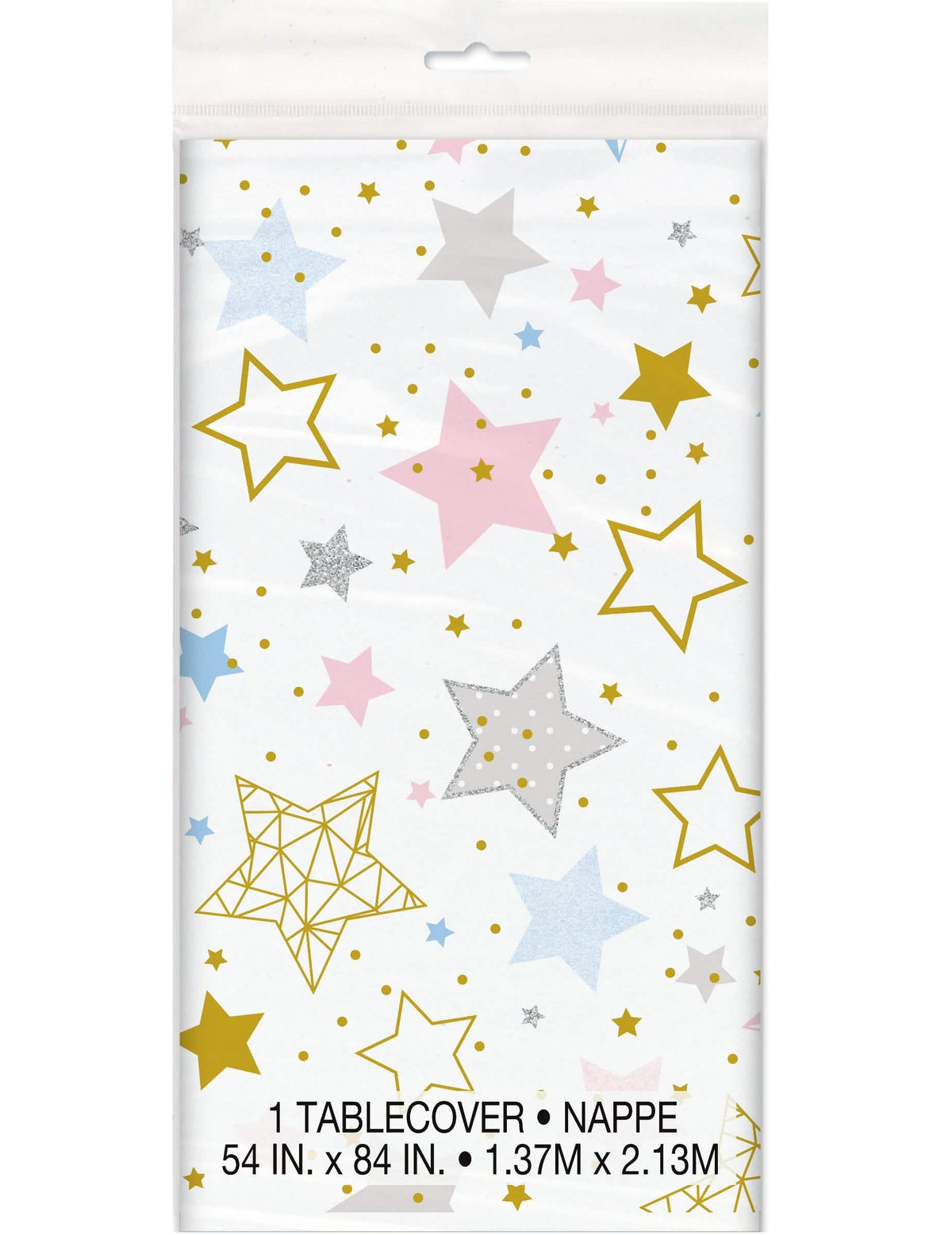 Бяла пластмасова покривка Twinkle Twinkle Little Star с многоцветни звезди