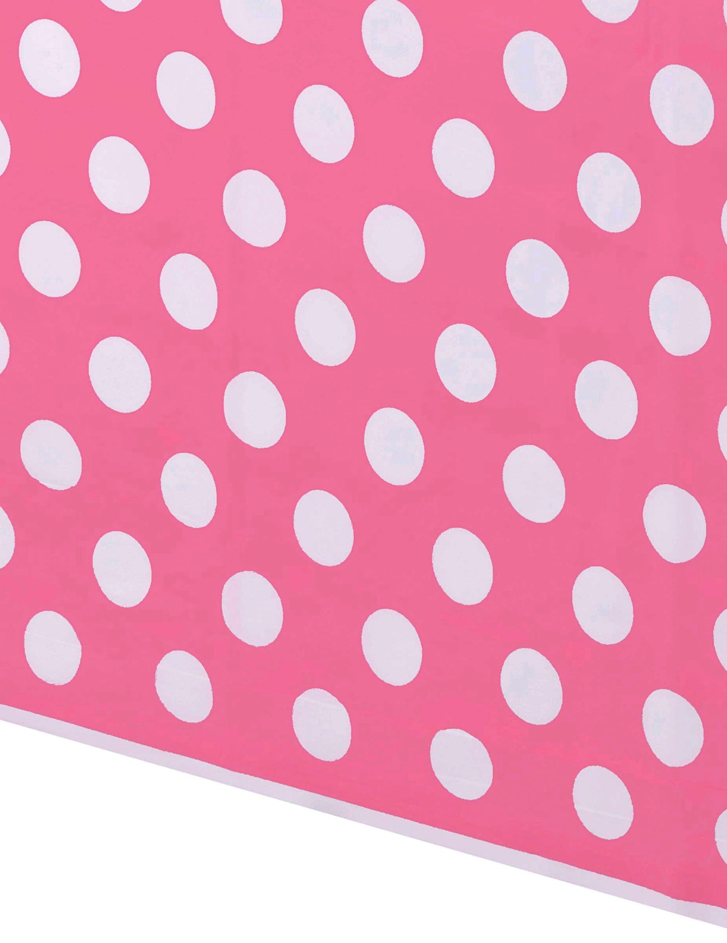 Détail du motif de la nappe plastique à pois rose et blanc