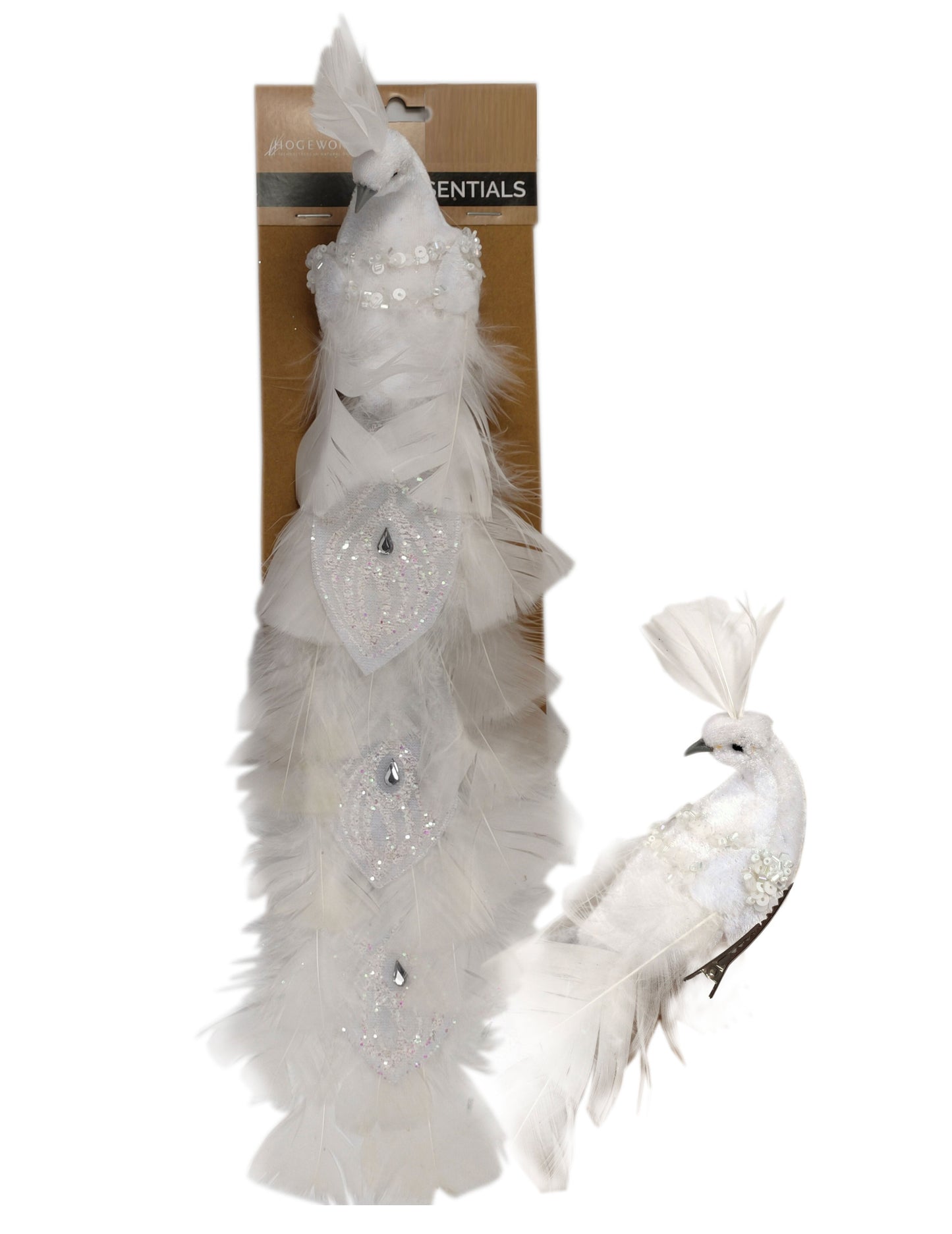 Бяла птица на клип 36 cm пера