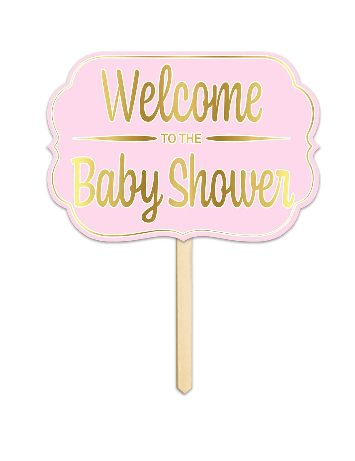 Картонен панел Welcome to the baby shower за розов и златен празник с дървена пръчка