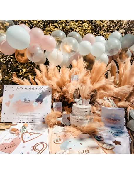 Mise en scène dans un décor de fête du panneau jeu fille ou garçon pour gender reveal party