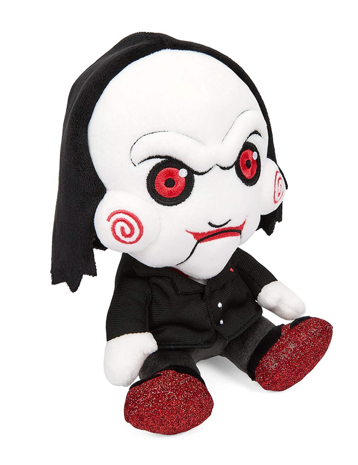 Три четвърти изглед на плюшената играчка Saw