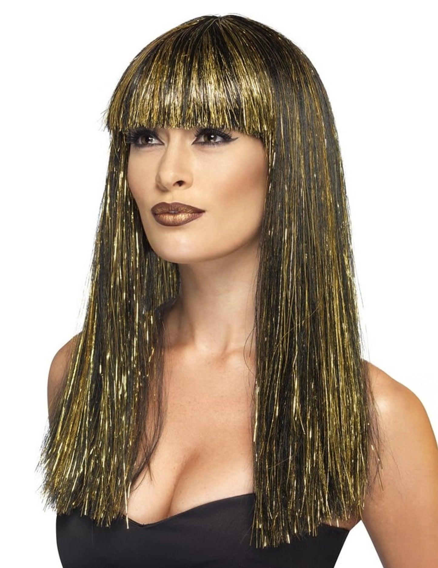 Черна и златисто египетска жена с дълга перука