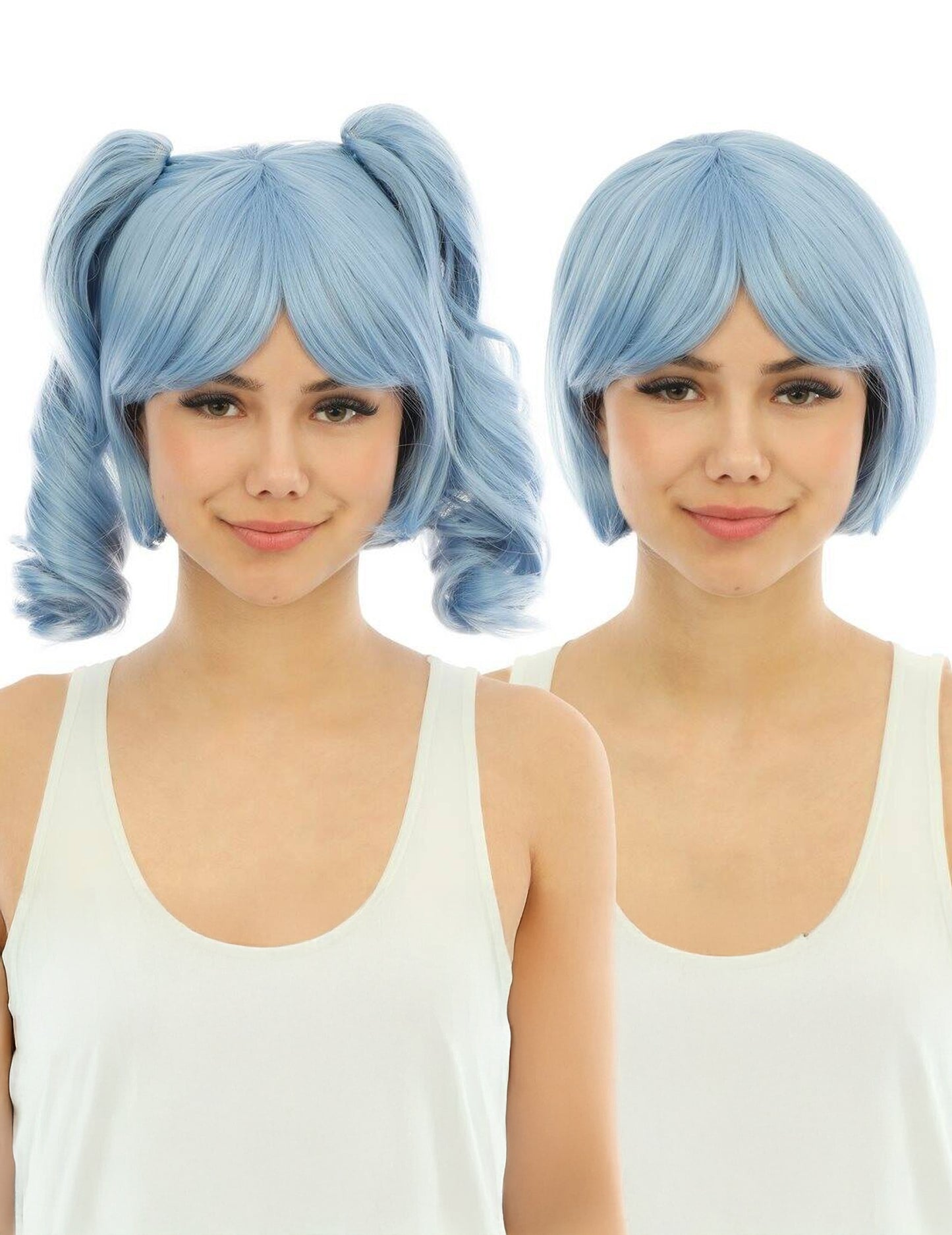 Манга перука с луксозни пастелни сини пигтейли