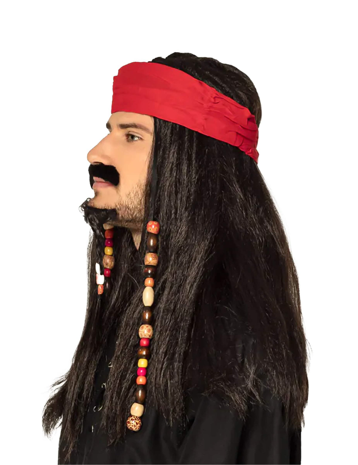 Vue de profil de la perruque pirate avec bandana pour homme