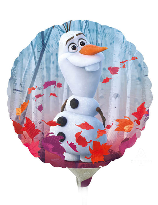 Face avec Olaf entouré de feuilles d'automne du ballon aluminium rond La Reine des Neiges 2