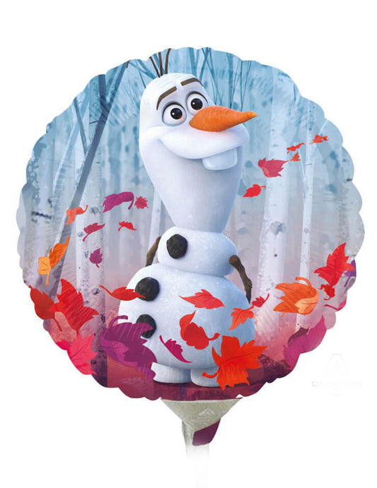 Face avec Olaf entouré de feuilles d'automne du ballon aluminium rond La Reine des Neiges 2