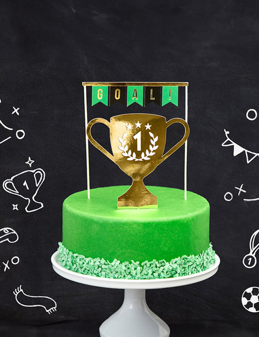 Mise en situation sur un gâteau des pics à gâteaux champion de foot