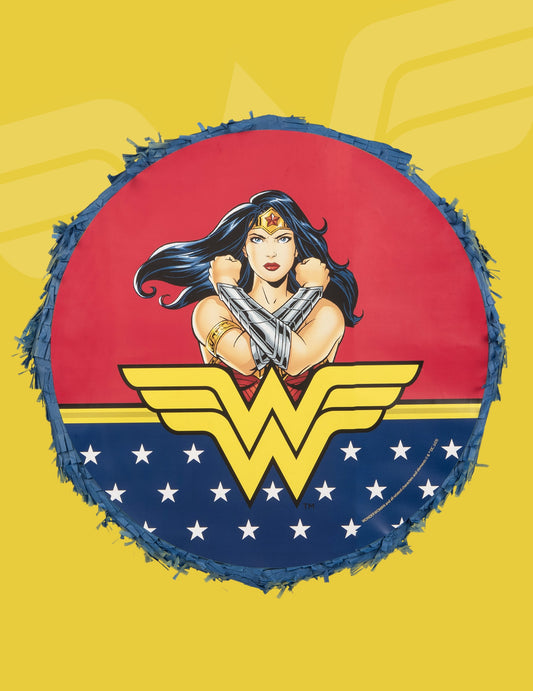 Gros plan sur l'illustration de la Piñata Wonder Woman
