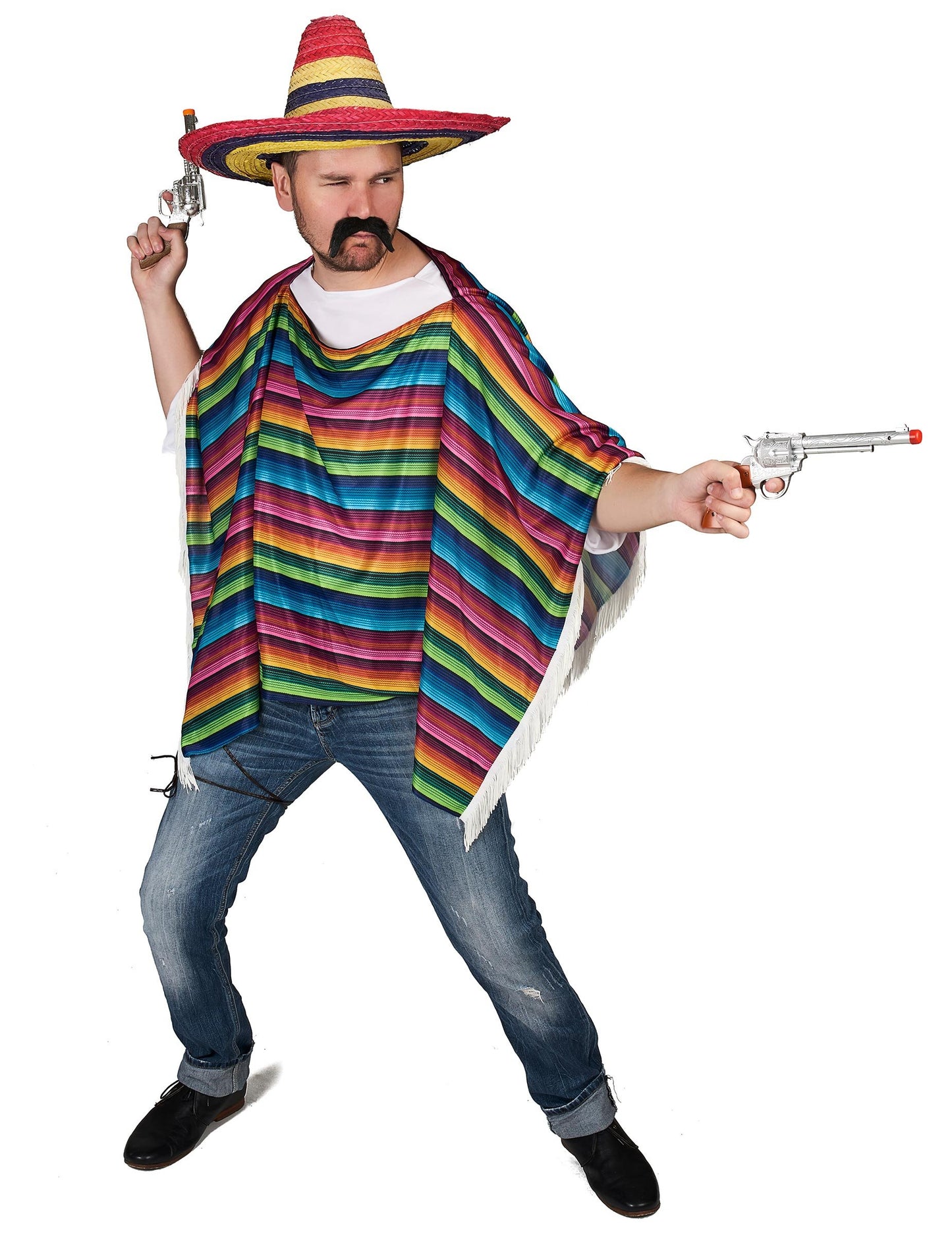 Многоцветно мексиканско пончо с ресни за възрастни