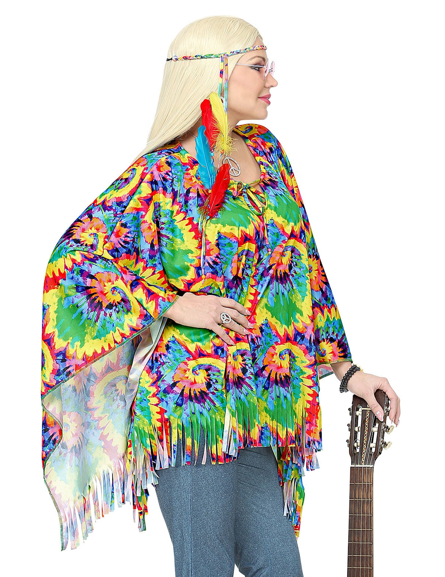 Poncho et tour de tête hippie psychédélique adulte