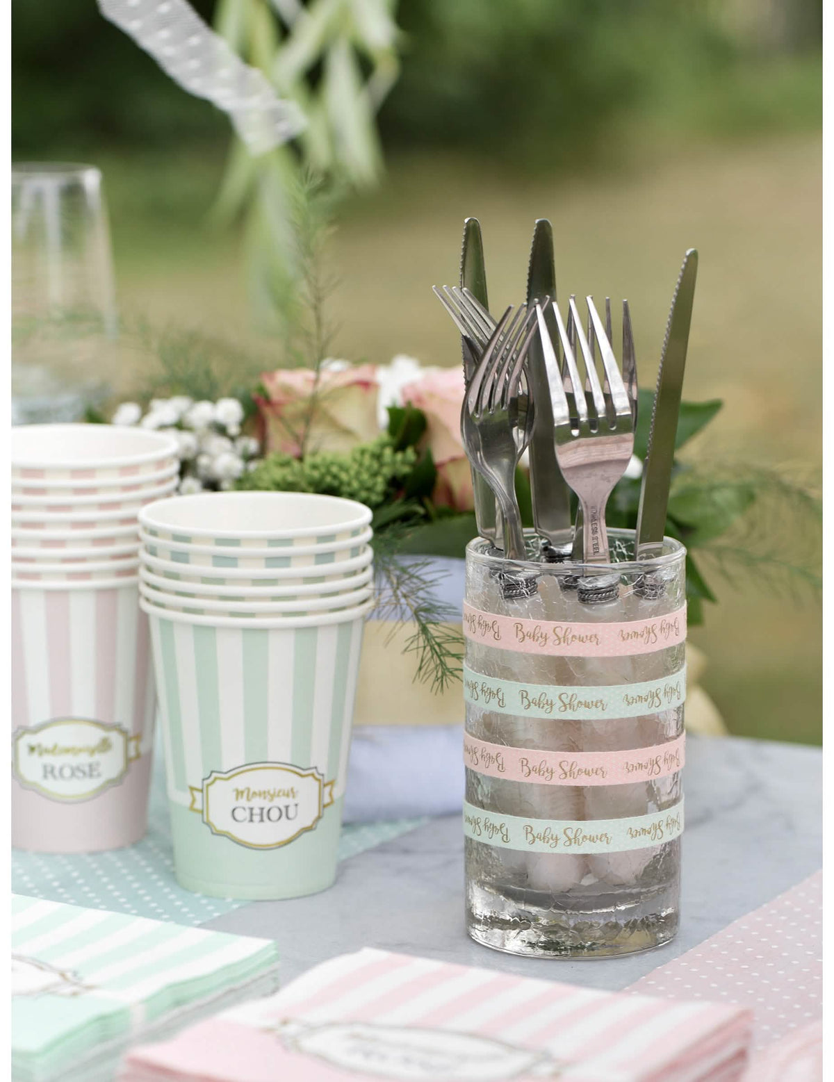 Разположение на лепящата се памучна лента baby shower