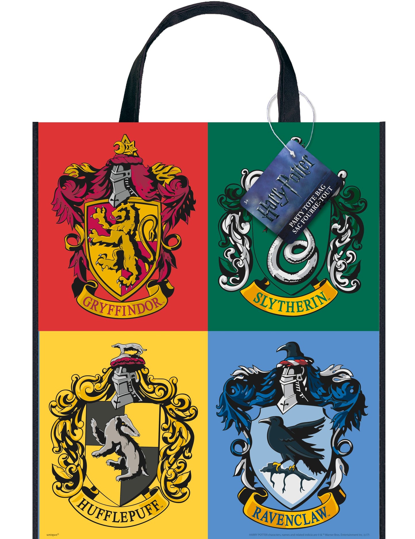 Sac cadeaux en plastique Harry Potter pour enfant multicolore avec blasons des 4 maisons