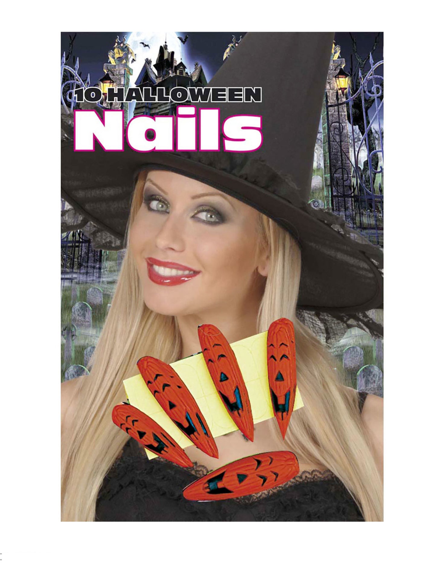 Комплект от 10 изкуствени нокти с тикви за възрастни