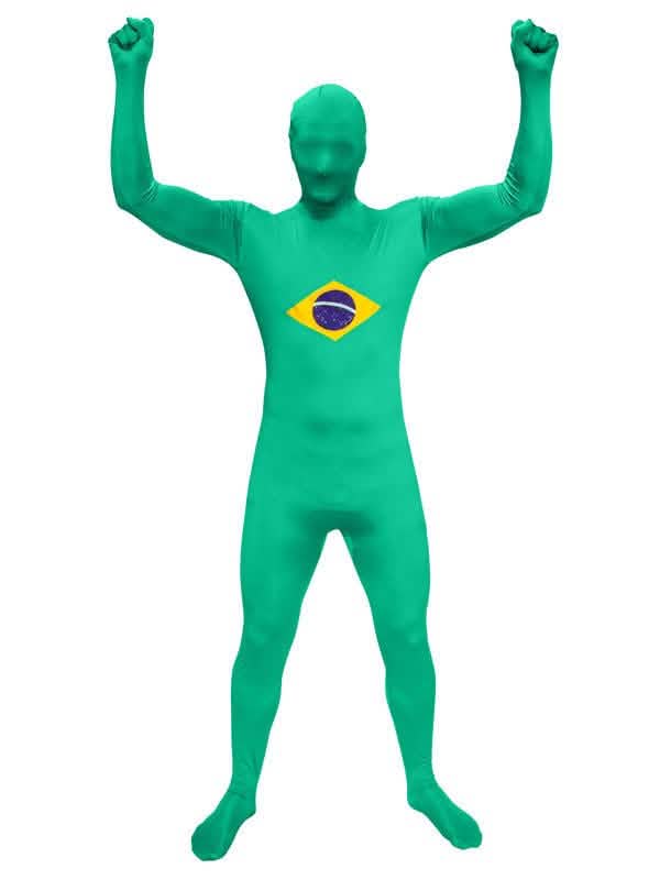 Déguisement speedsuit supporter du Brésil pour adulte vert jaune et bleu