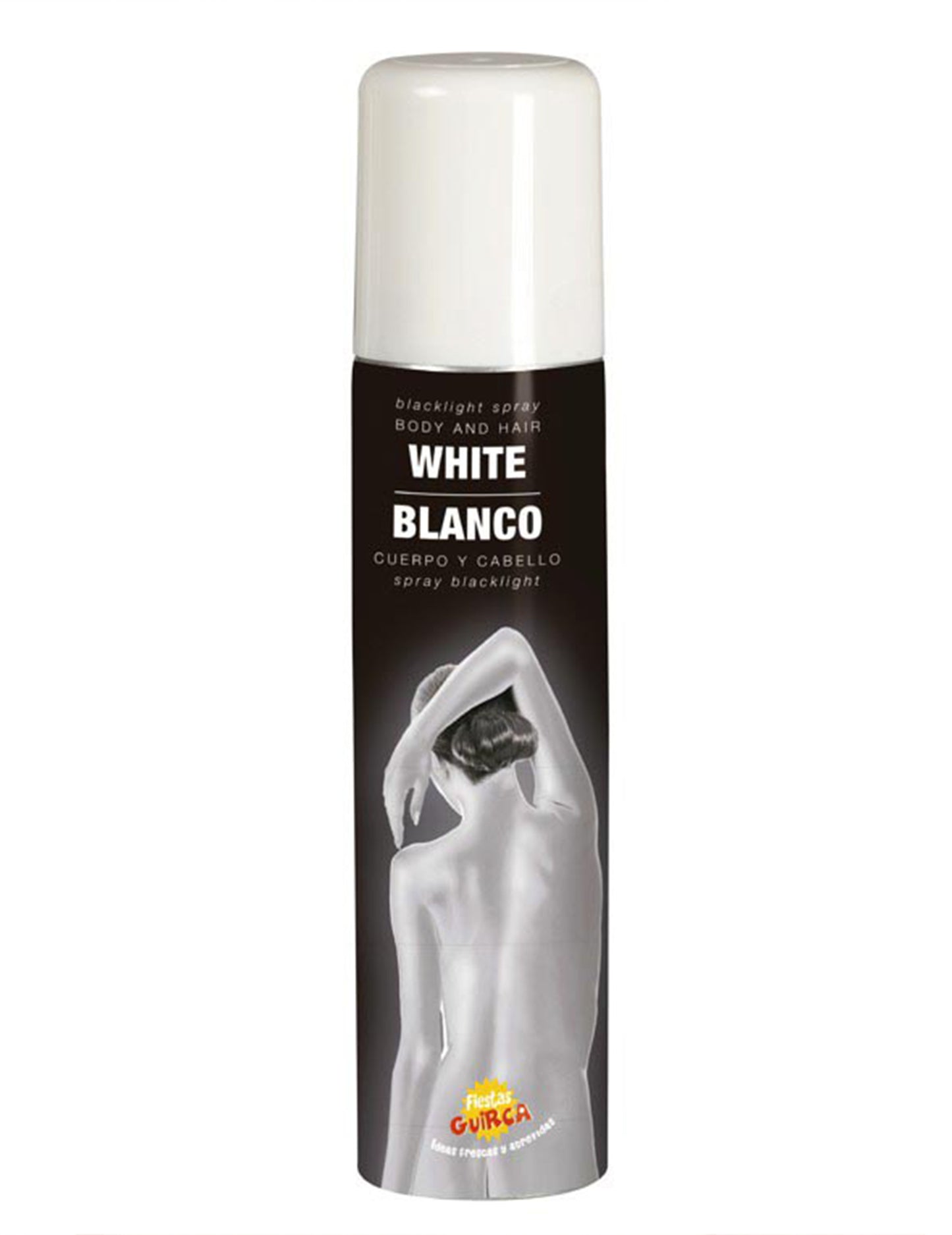 Vue de face du flacon du spray pour le corps à paillettes pour adulte