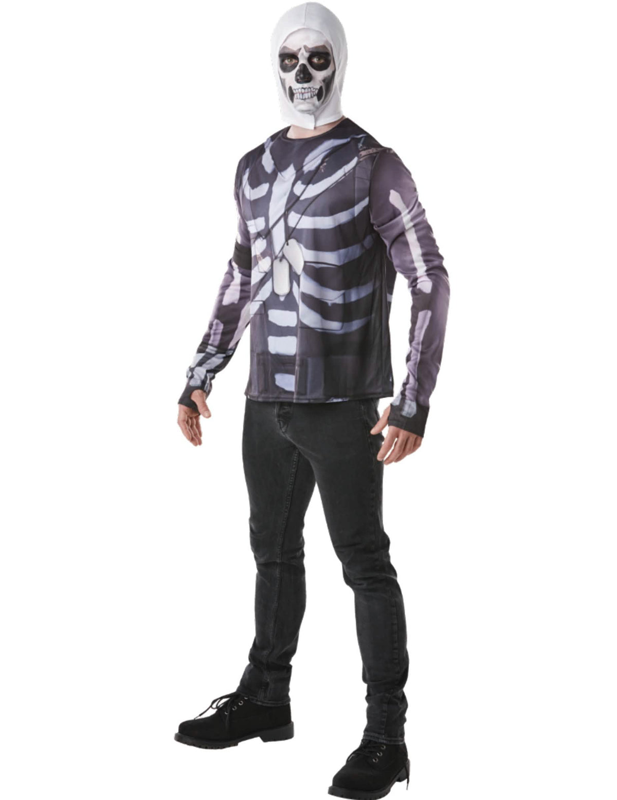 тениски и балаклава Skull Trooper Fortnite™ за възрастен черно и бяло с мотив скелет