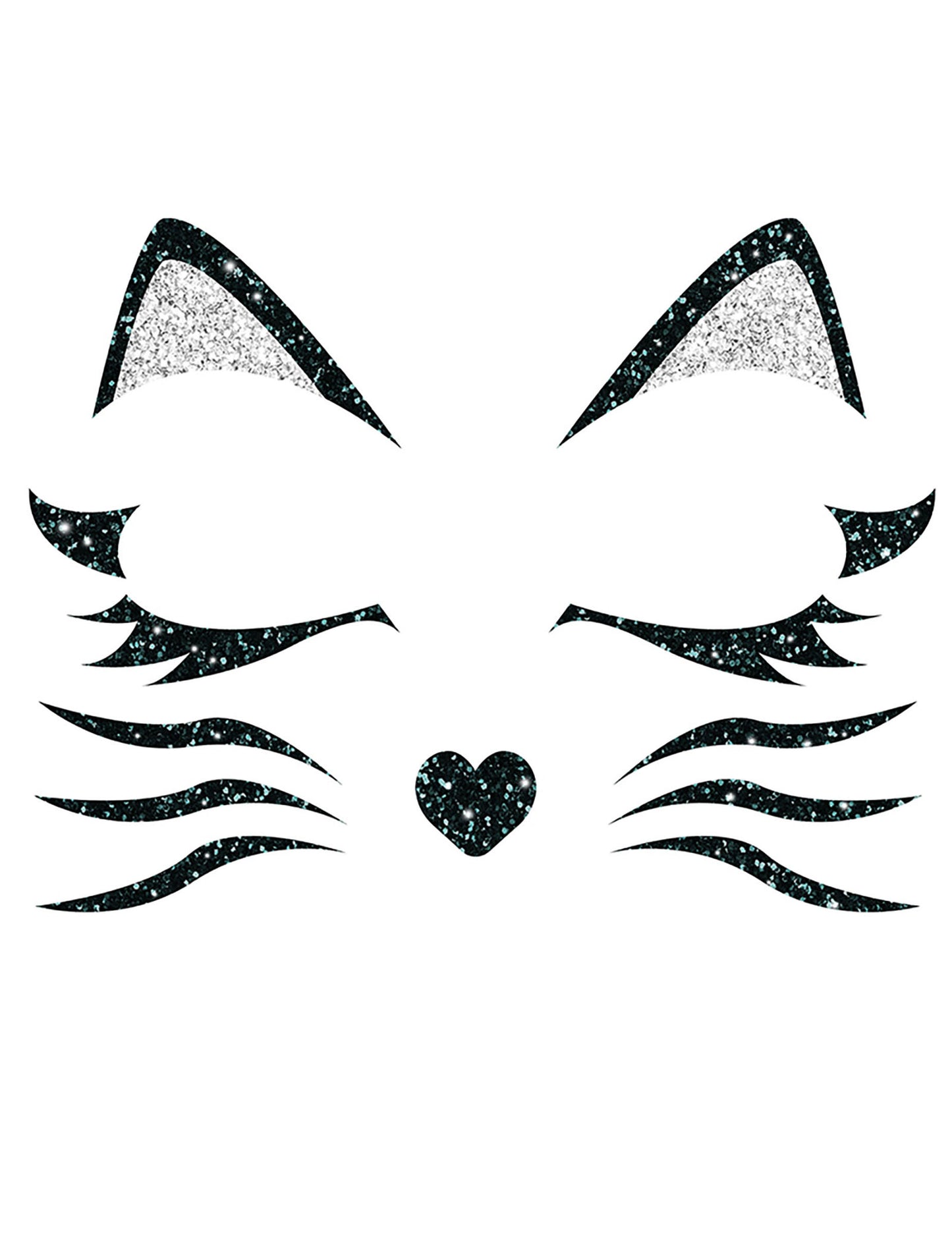 Détail du motif des tatouages pailletés chat pour adulte noir et argent