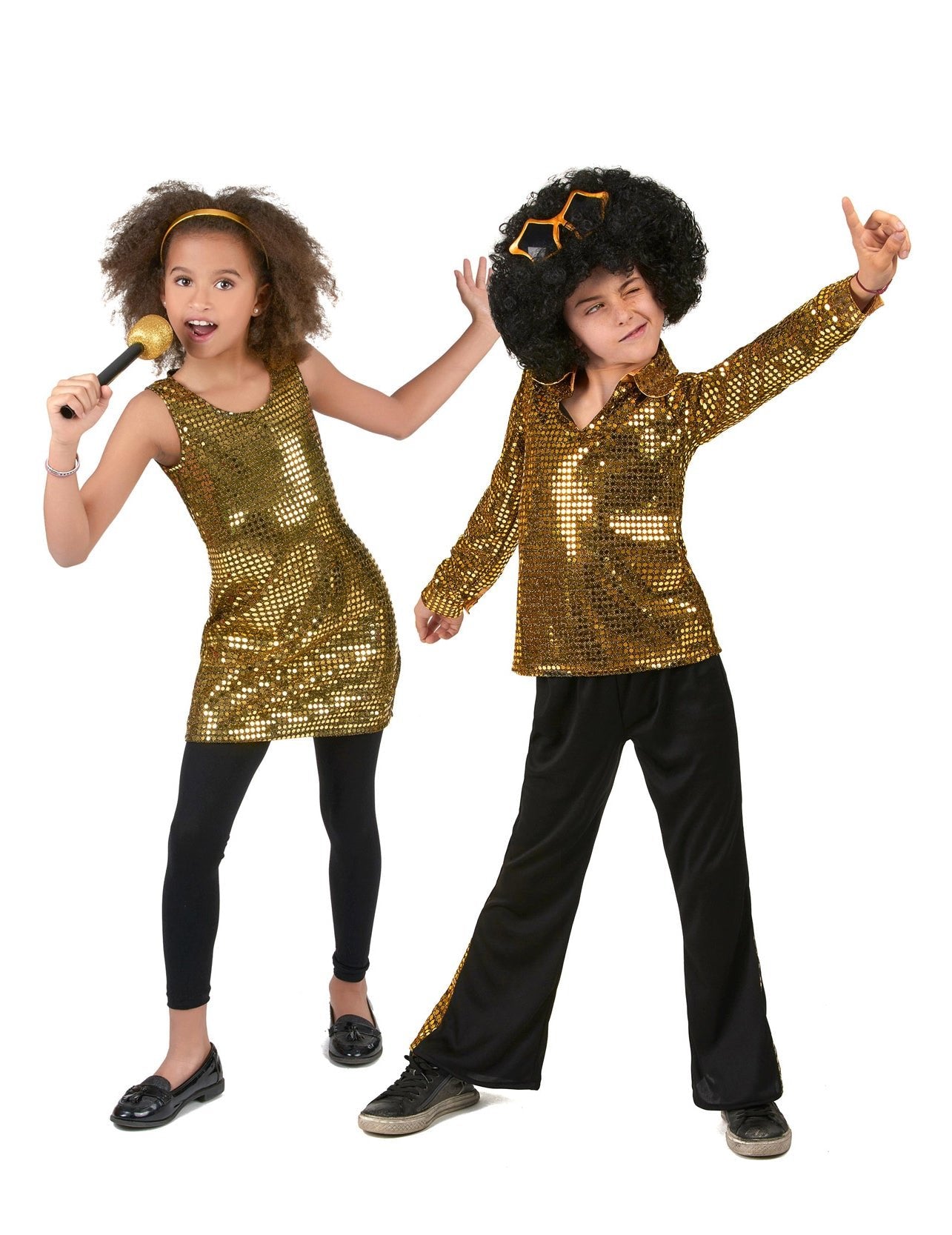 Déguisement de couple disco doré enfant