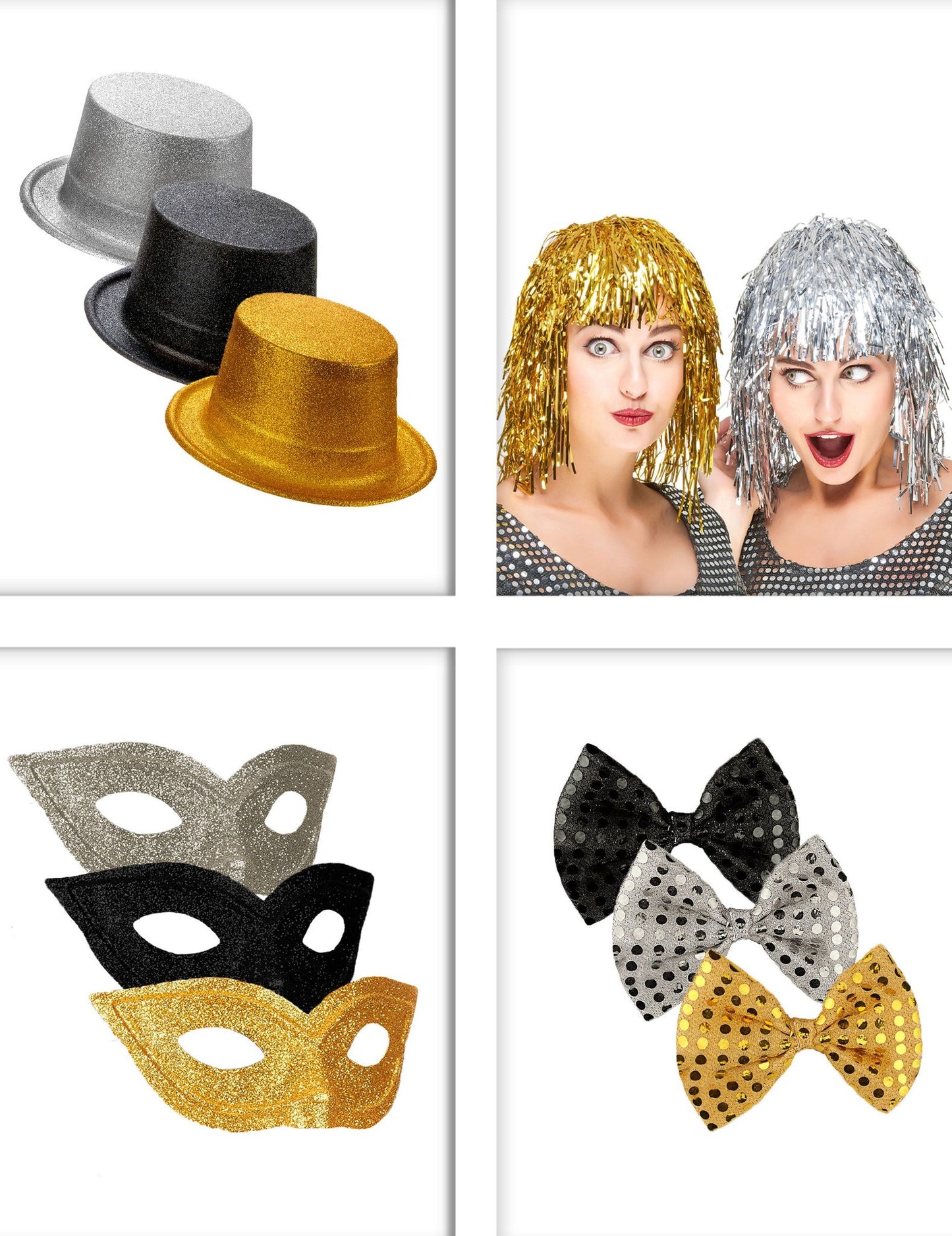 Pack accessoires de fête noir, or et argent