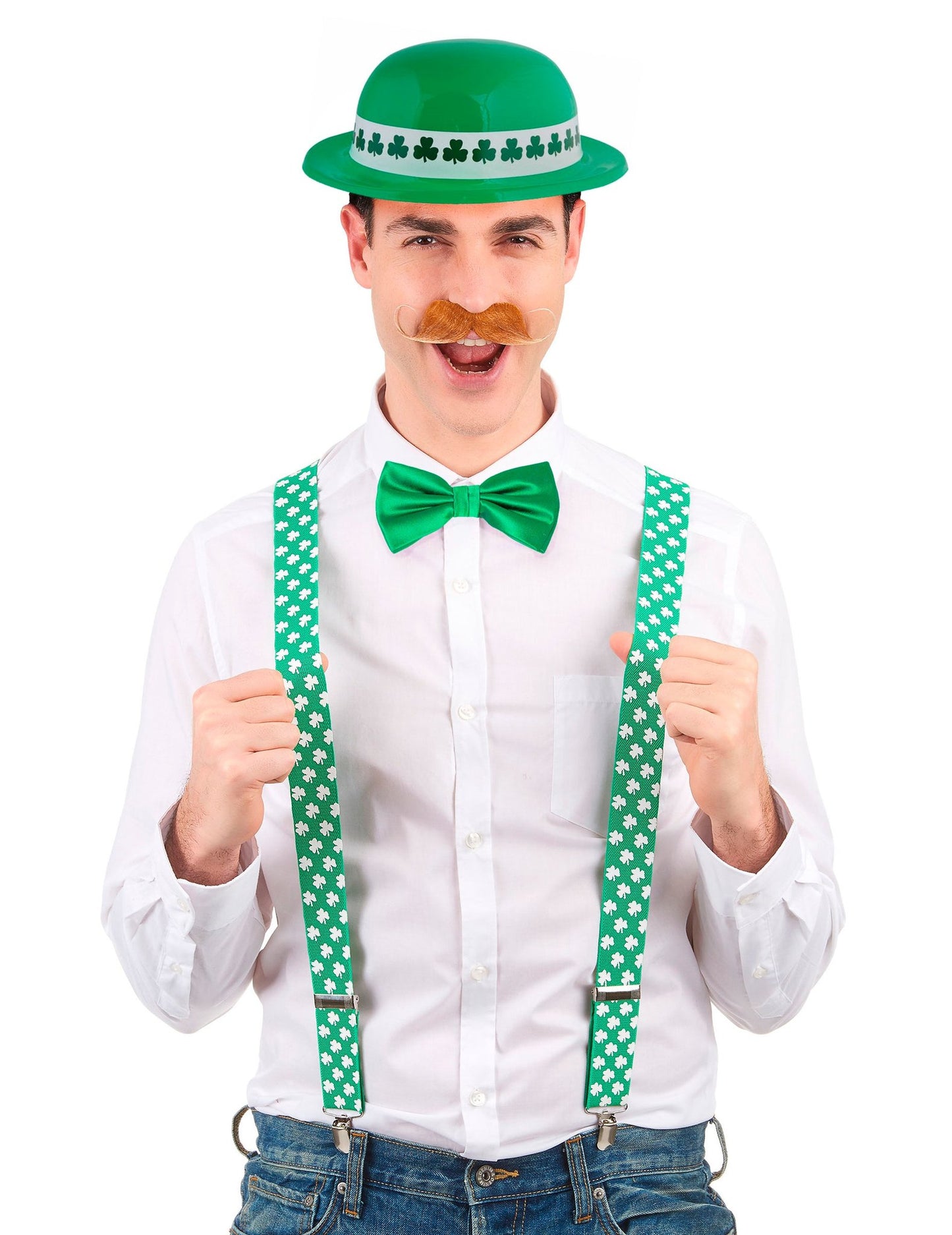 Pack Bretelles chapeau et nœud papillon Saint Patrick adulte