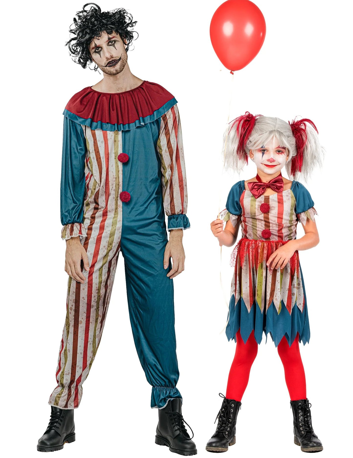 Déguisement de couple clowns colorés père et fille Halloween