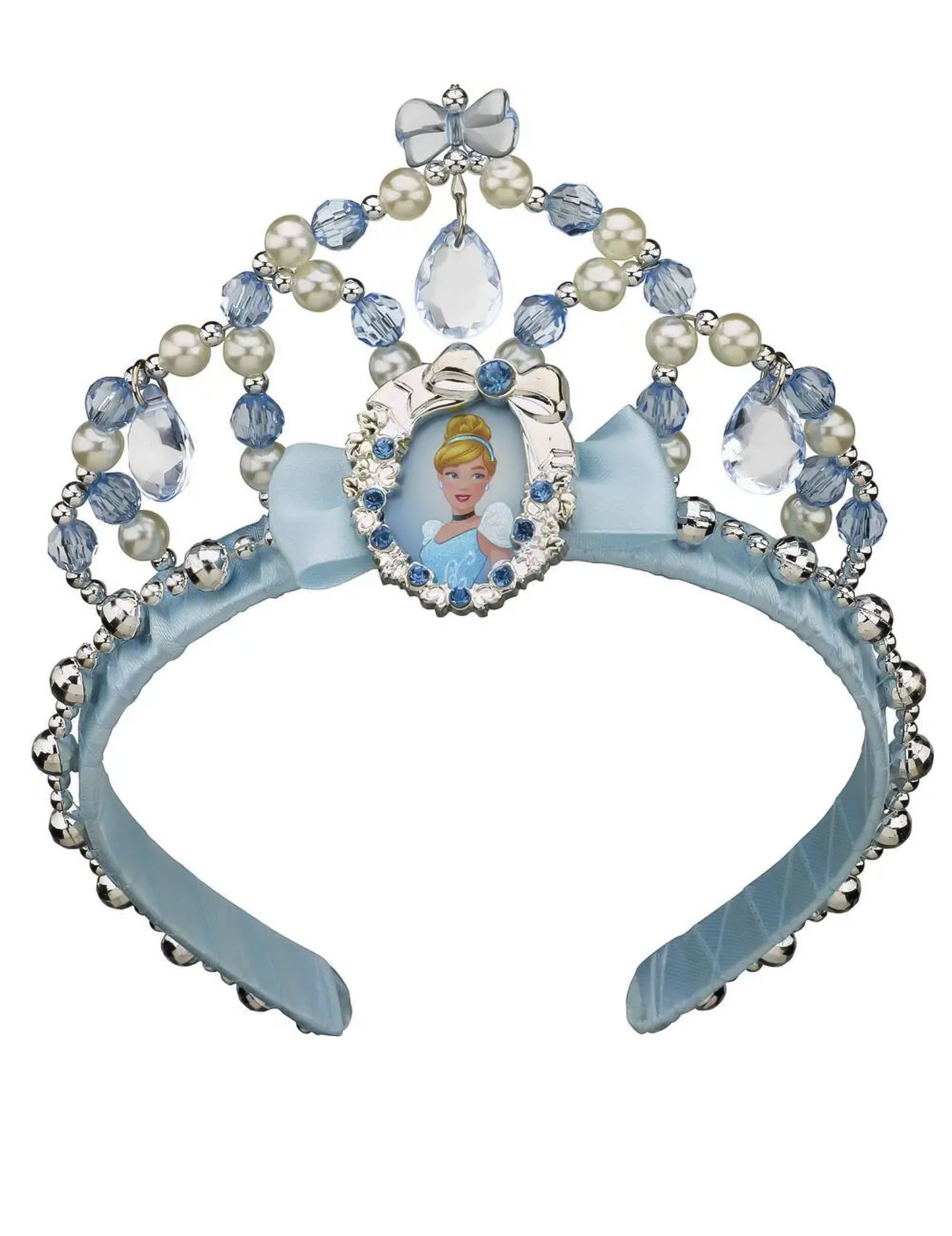 Tiare Cendrillon pour fille bleue avec perles et médaillon portrait