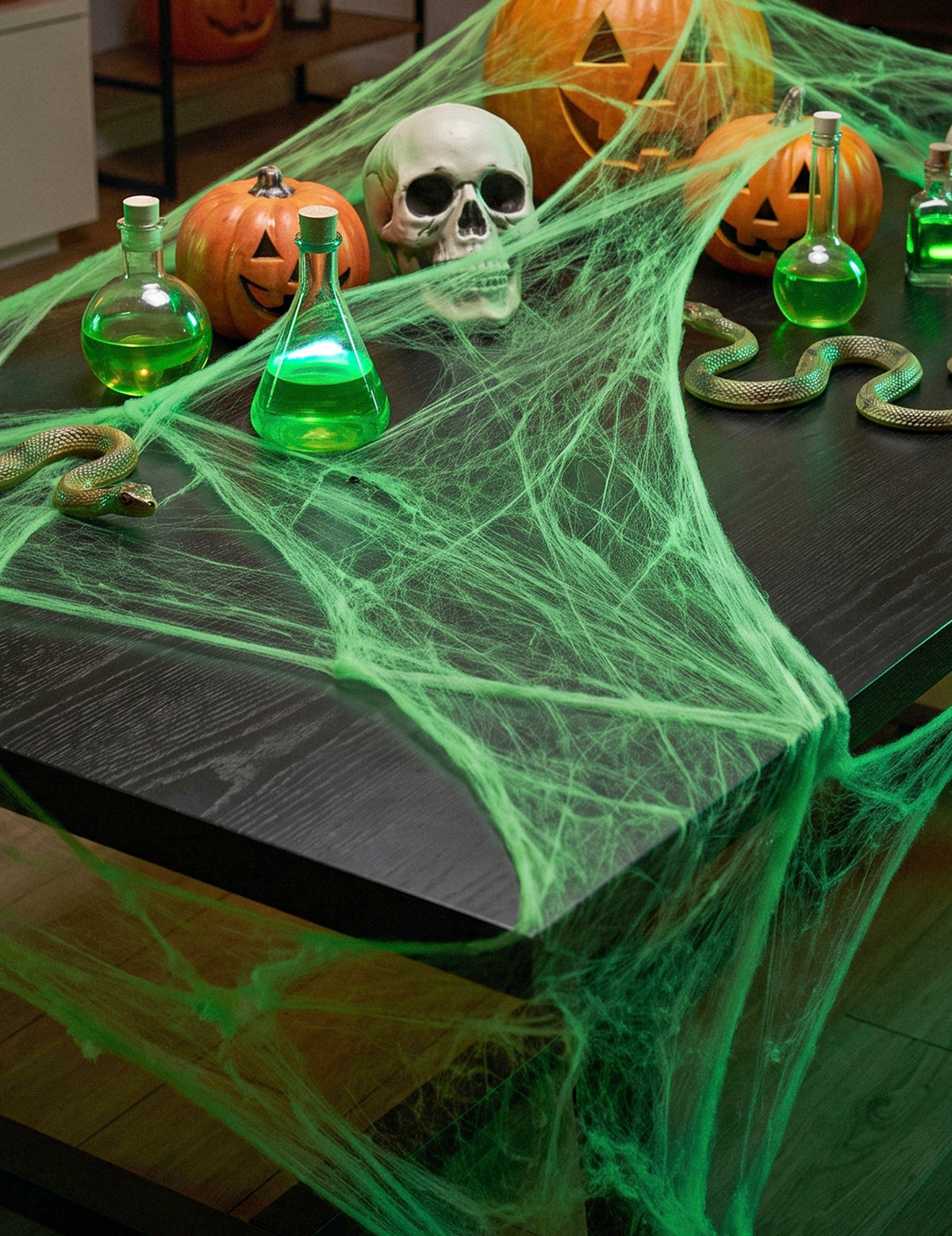 Toile d'araignée verte avec araignées 20 g Halloween