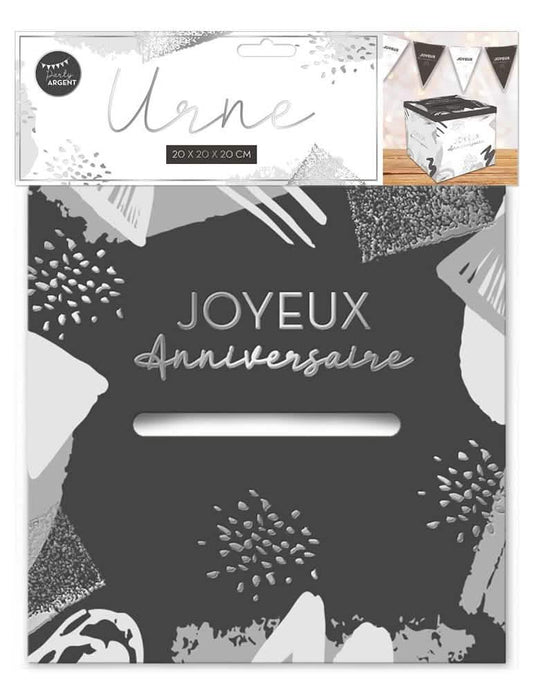 Détail de la face avant de l'urne en carton Joyeux anniversaire