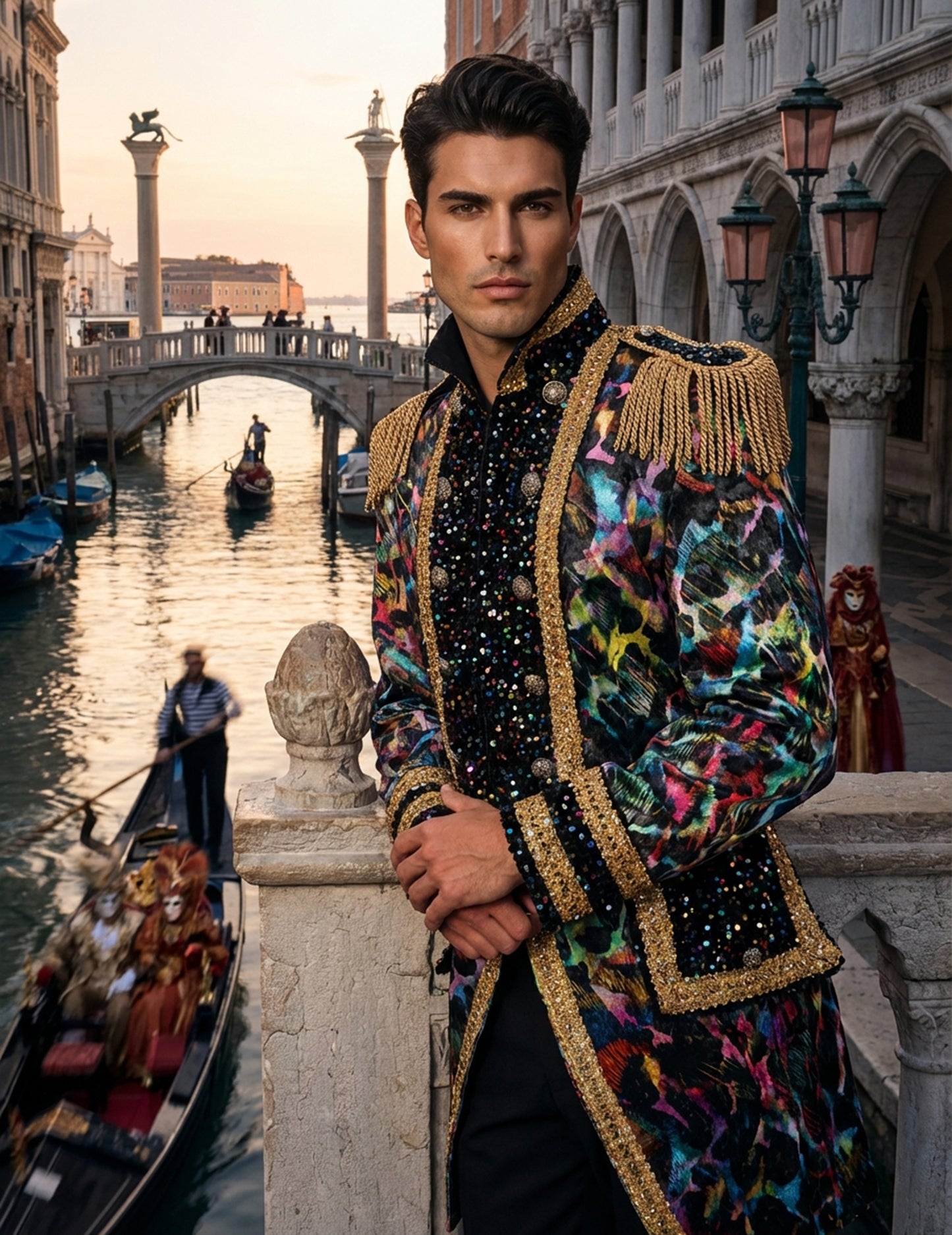 Луксозно мъжко карнавално яке в неонови цветове