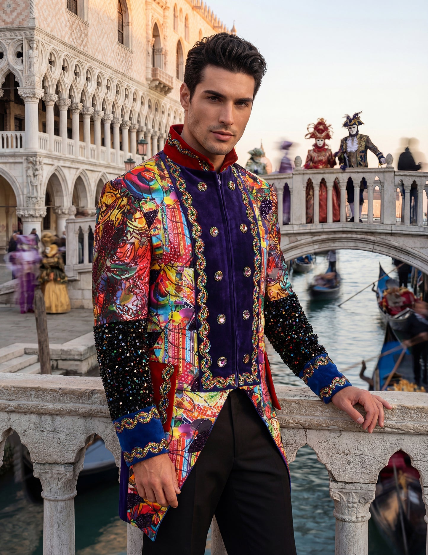 Висококачествено мъжко карнавално яке в многоцветен стил Fiesta Carnival