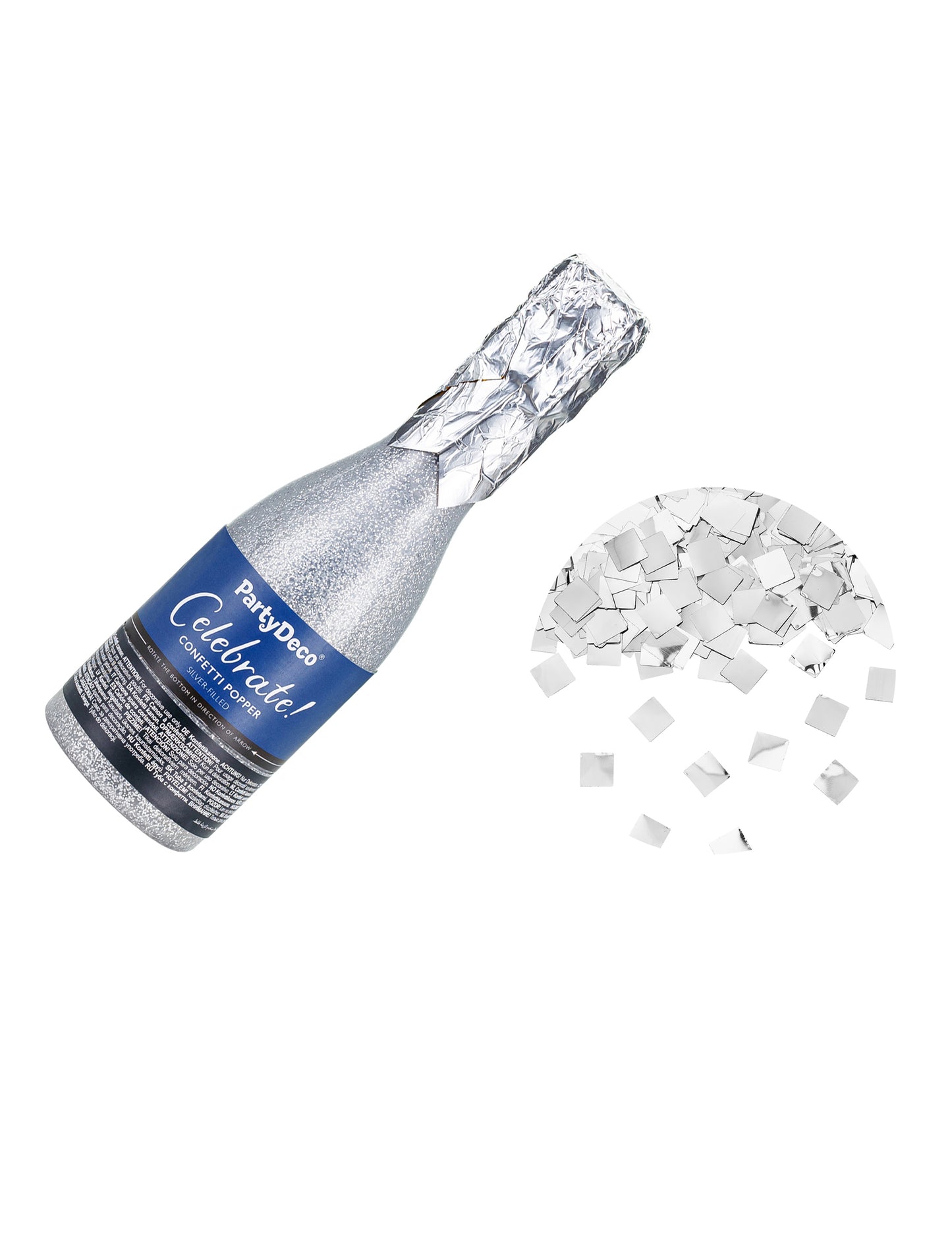 Конфети парти топ с шампанско от сребриста метализирана хартия 20,5 cm 