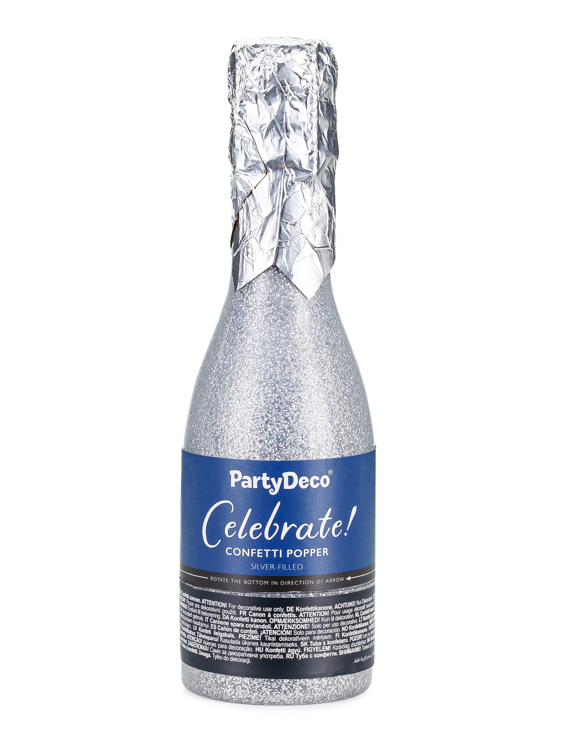Vue de face du canon à confettis champagne pour fête