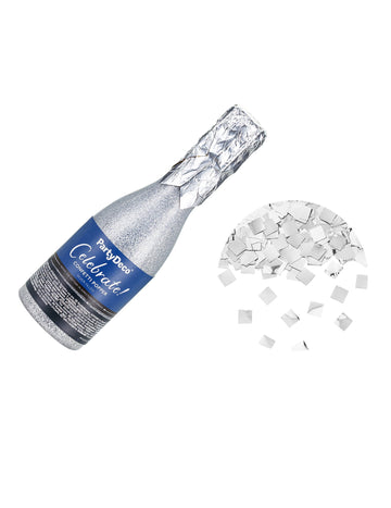 Конфети парти топ с шампанско от сребриста метализирана хартия 20,5 cm 