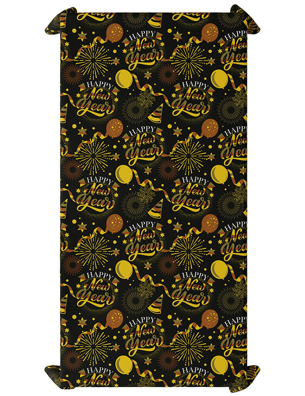 Détail du motif de la nappe Happy New Year pour fête noir et or