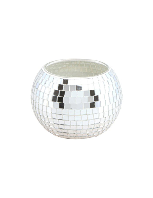 Photophore boule à facette pour décoration argentée en verre