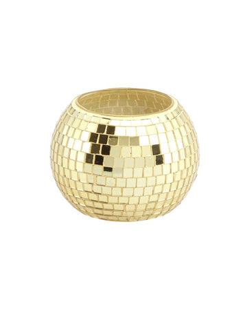 Златен стъклен свещник с огледални фасети 8 x 7 см 