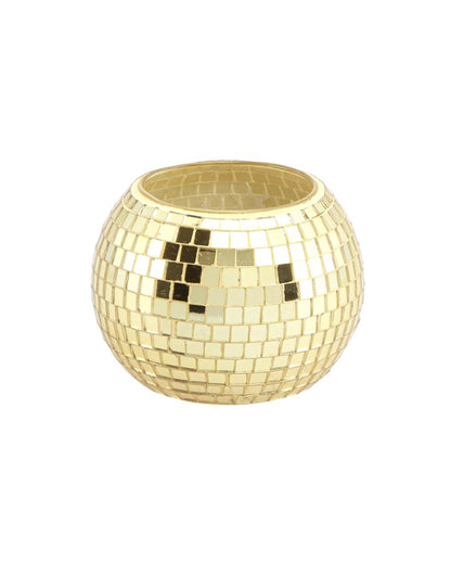 Златен стъклен свещник с огледални фасети 8 x 7 см 