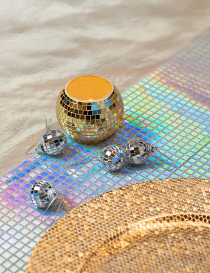 Златен стъклен свещник с огледални фасети 8 x 7 см 