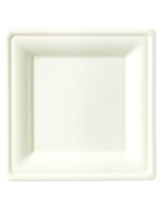 Assiettes carrées fibre de canne blanches compostables