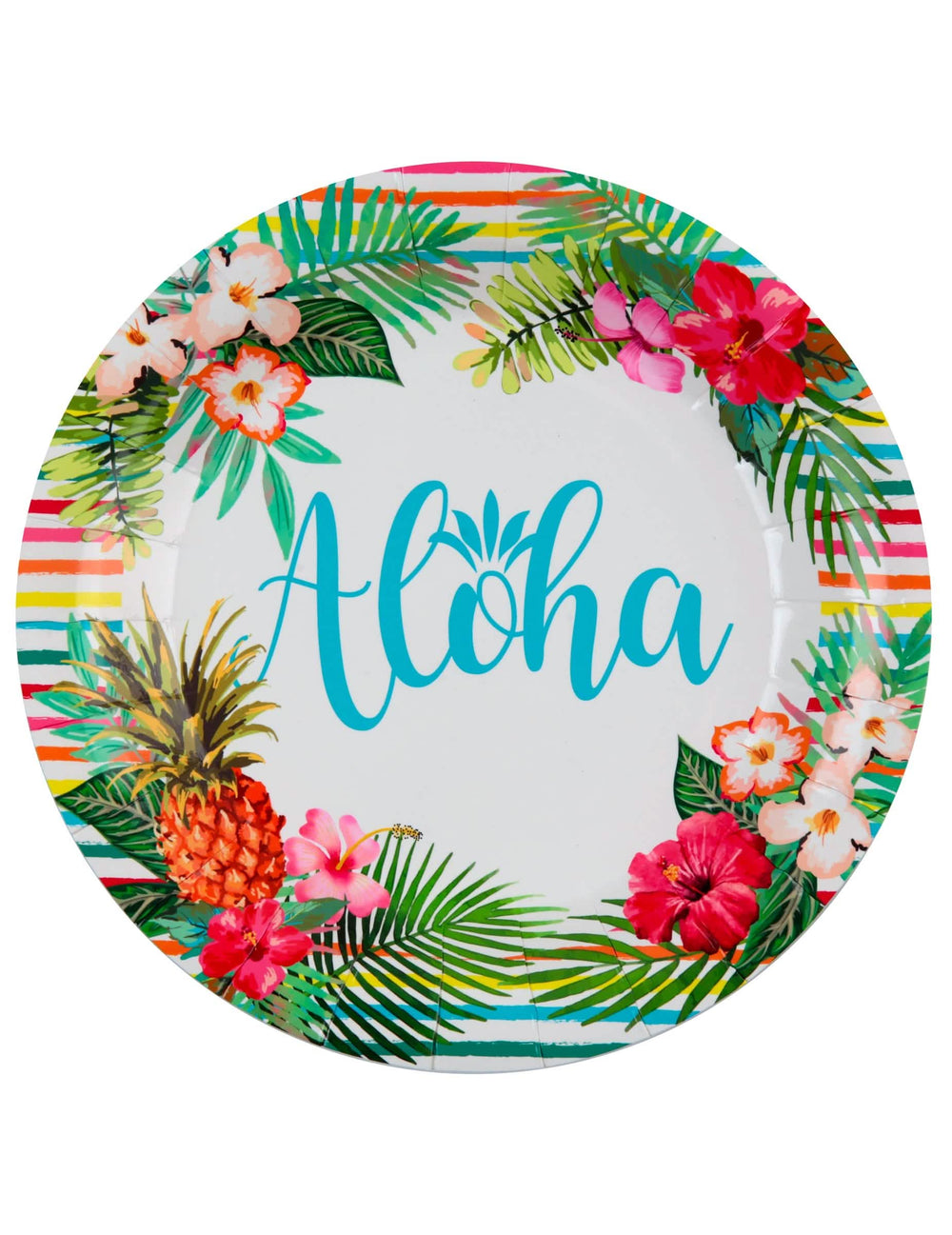 картонени чинии Aloha за парти с тропически мотиви с цветя и ананаси