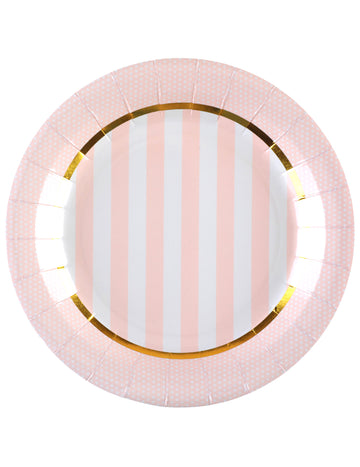 10 розови хартиени чинии за бебешко парти 23 cm раиран