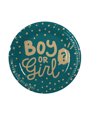 10 картонени чинии, момче или момиче, 23 броя cm златист тюркоаз
